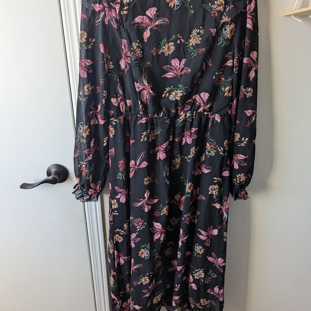 Floral Black and Pink Women's Dress - Picture 2 of 4